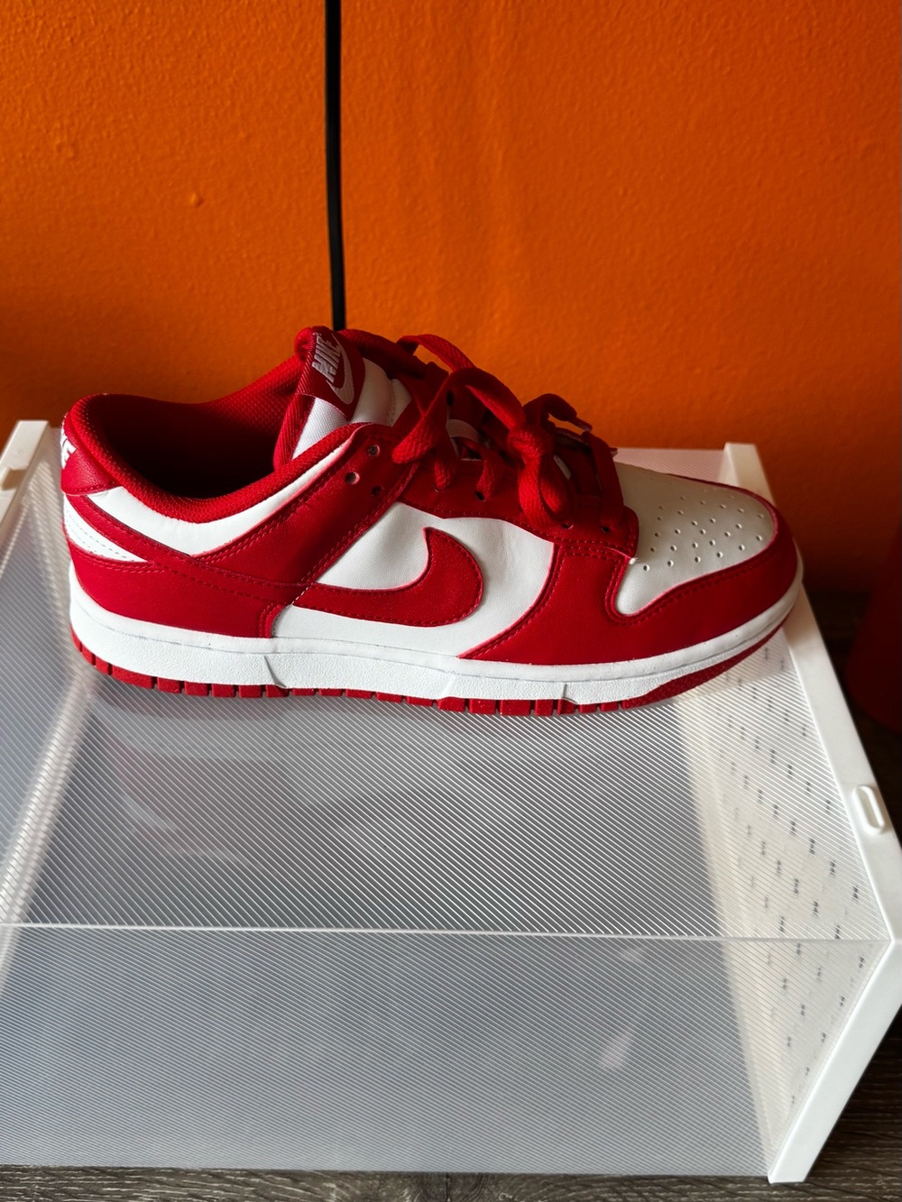 Nike Red and White Dunk-Style Low Top Sneakers